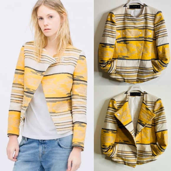 Zara Basics Aztec Print Asymmetrical Blazer Jacket - Picture 1 of 9